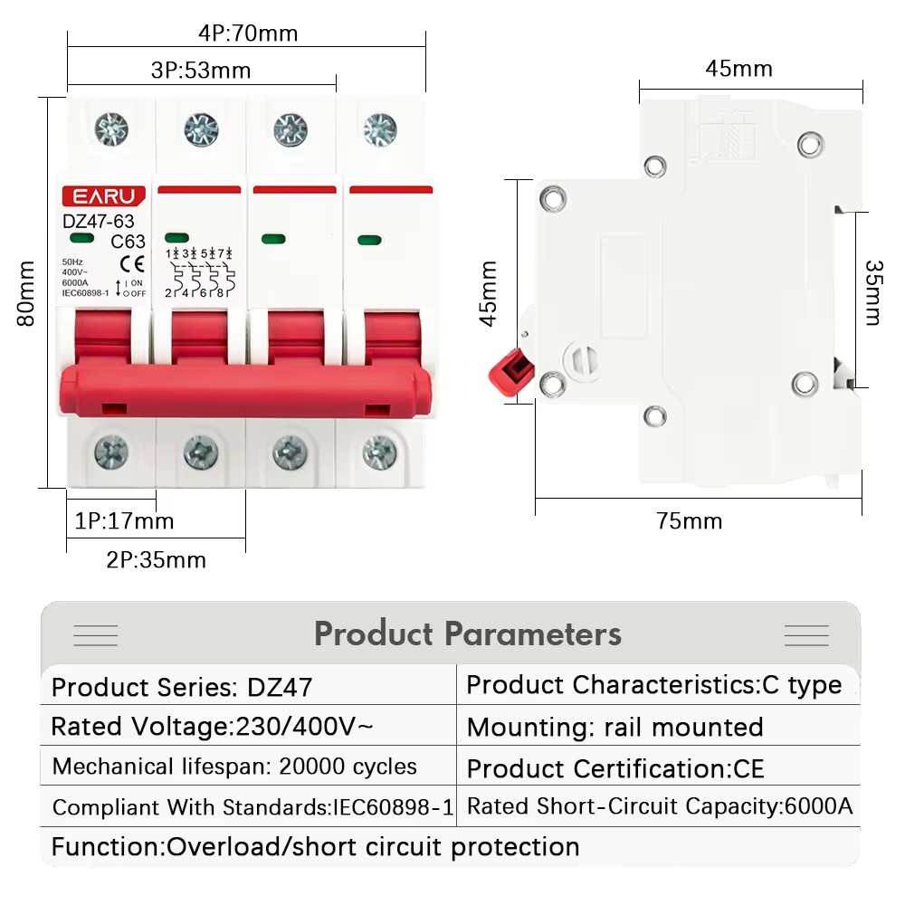 DZ47 1P 2P 3P 4P 3A-63A AC 230 - Din Rail Circuit Breaker ulasan dan harga